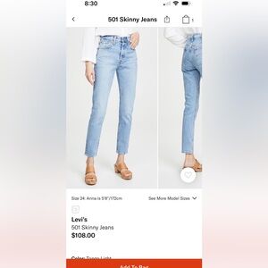 Levi’s 501 skinny in tango light size 24